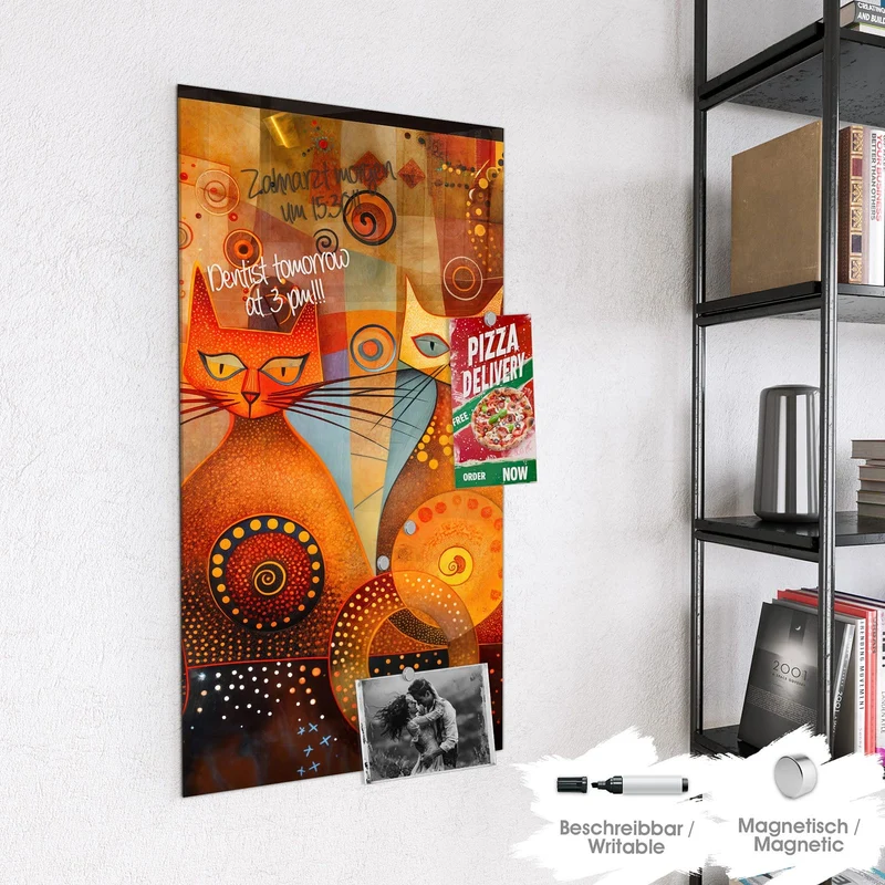 Magnettafel - Drei Katzen in Orange