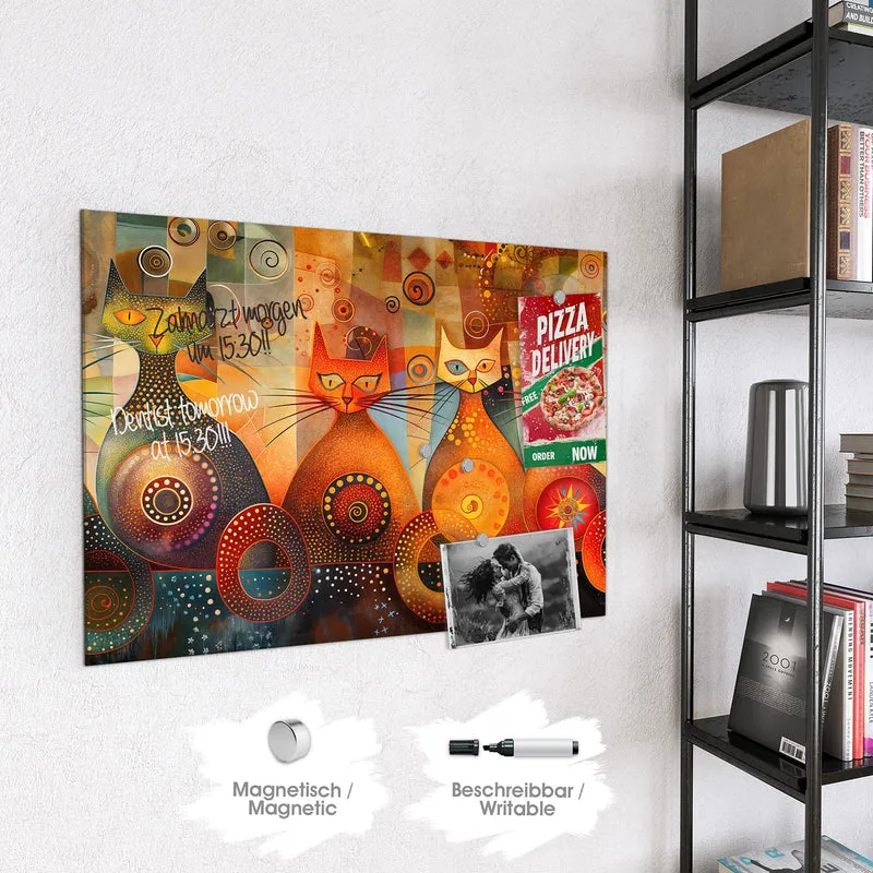 Magnettafel - Drei Katzen in Orange