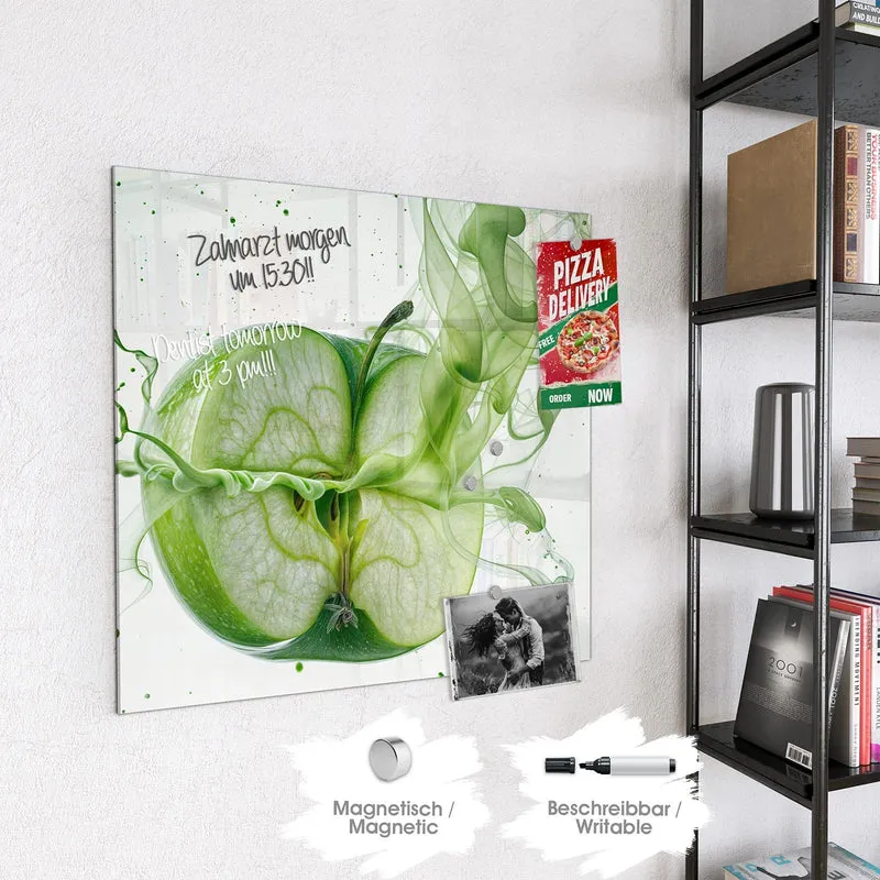Magnettafel - Apfel in grünem Rauch