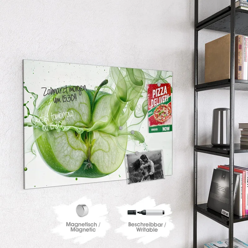 Magnettafel - Apfel in grünem Rauch