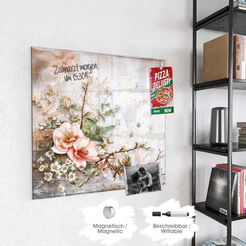 Magnettafel - Magnolien auf Holz