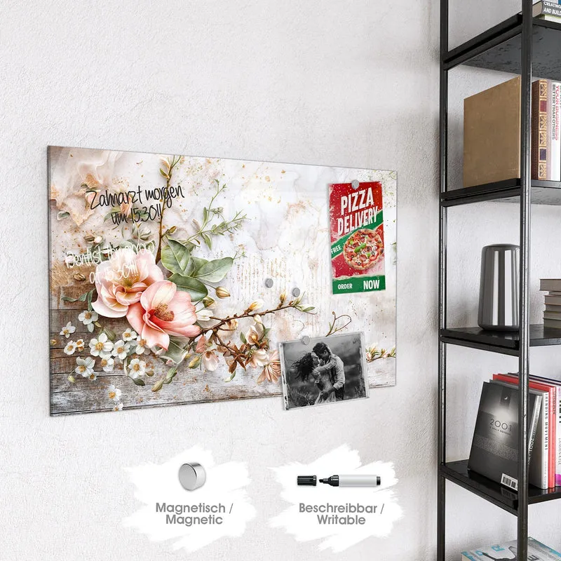Magnettafel - Magnolien auf Holz