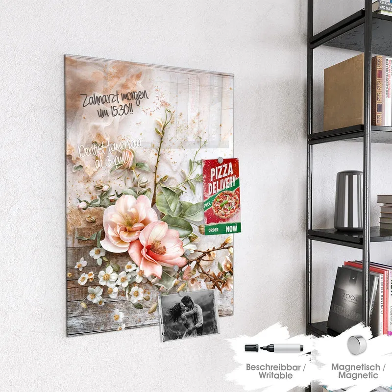 Magnettafel - Magnolien auf Holz
