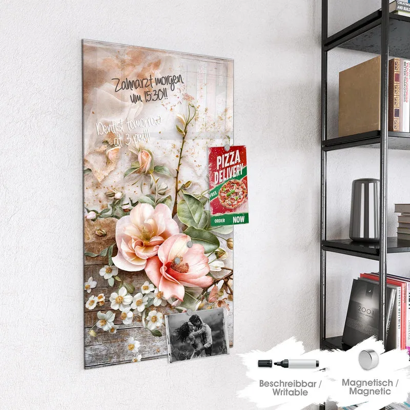 Magnettafel - Magnolien auf Holz