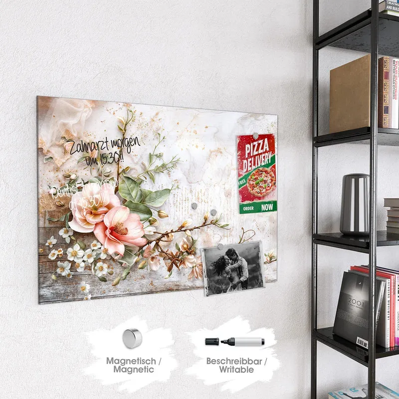 Magnettafel - Magnolien auf Holz