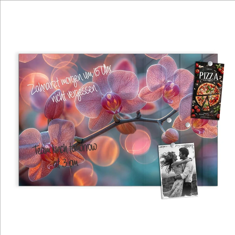 Magnettafel - Orchideen vor Orange
