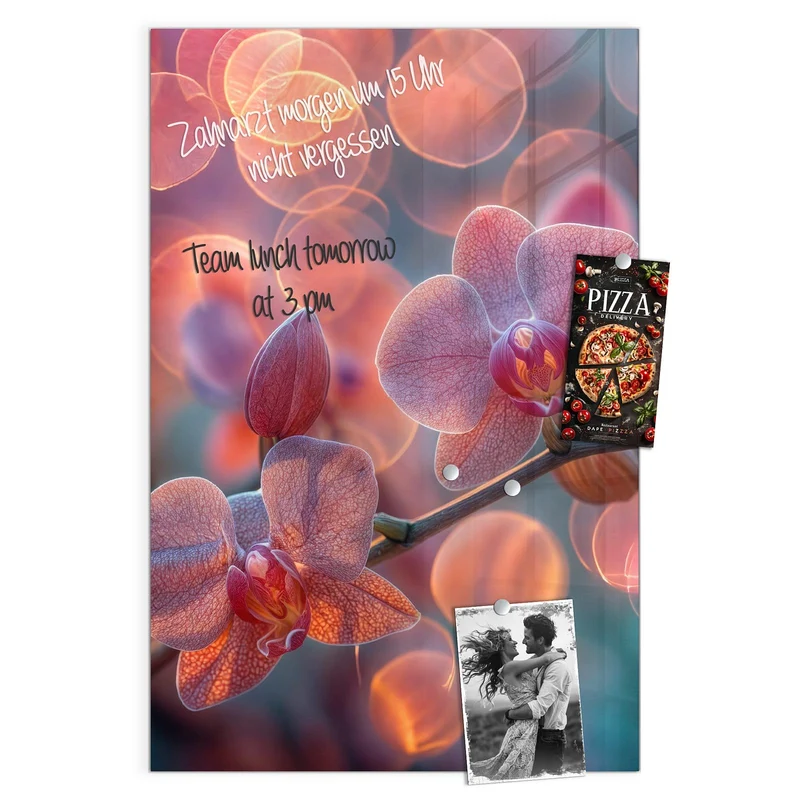 Magnettafel - Orchideen vor Orange