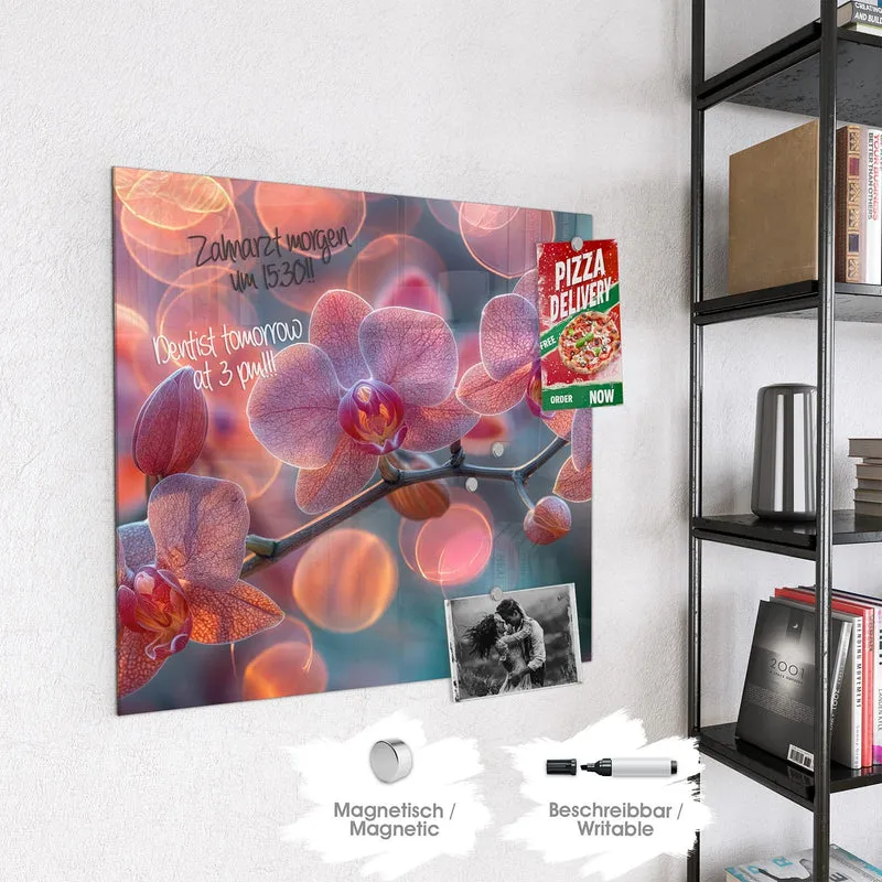Magnettafel - Orchideen vor Orange
