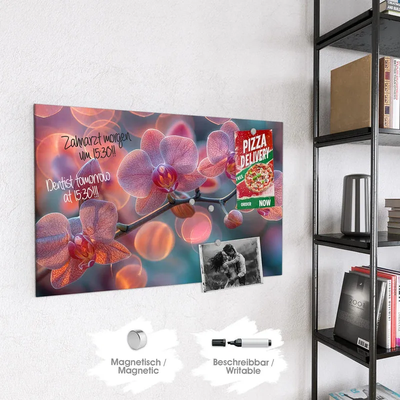 Magnettafel - Orchideen vor Orange