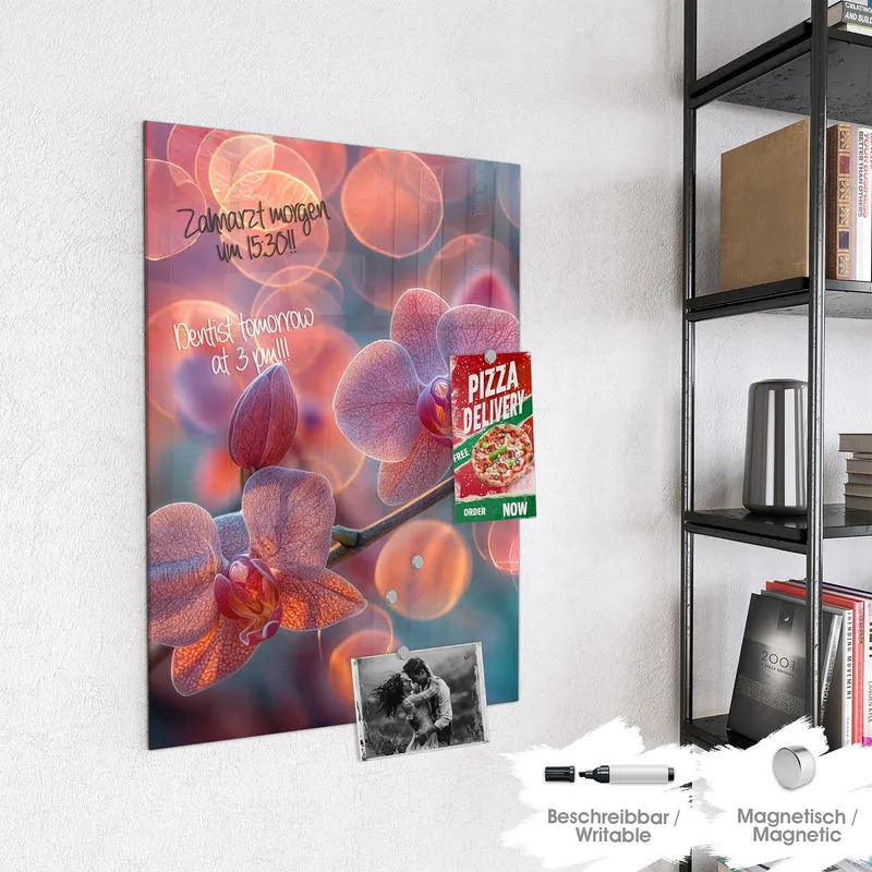 Magnettafel - Orchideen vor Orange