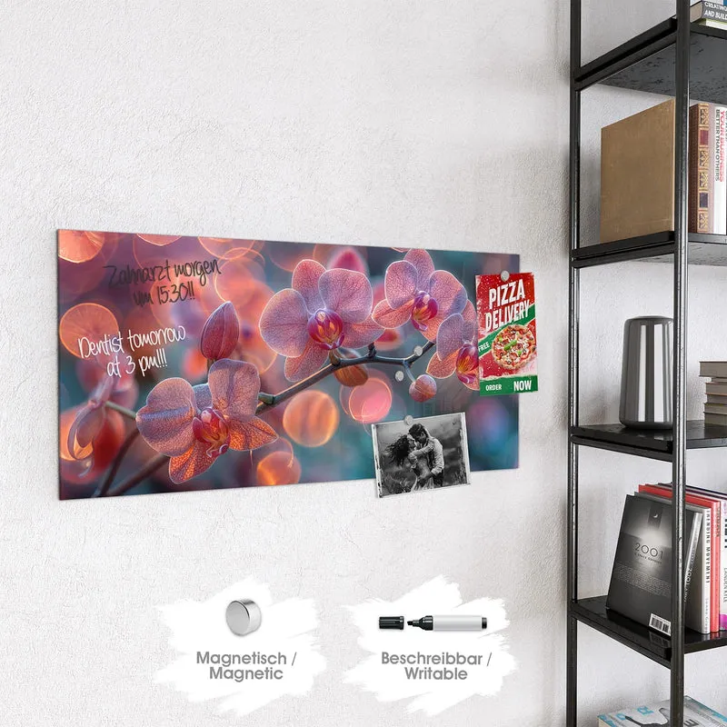 Magnettafel - Orchideen vor Orange