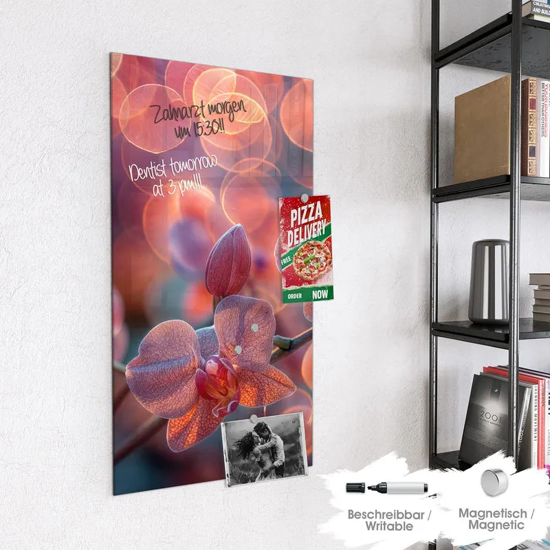 Magnettafel - Orchideen vor Orange