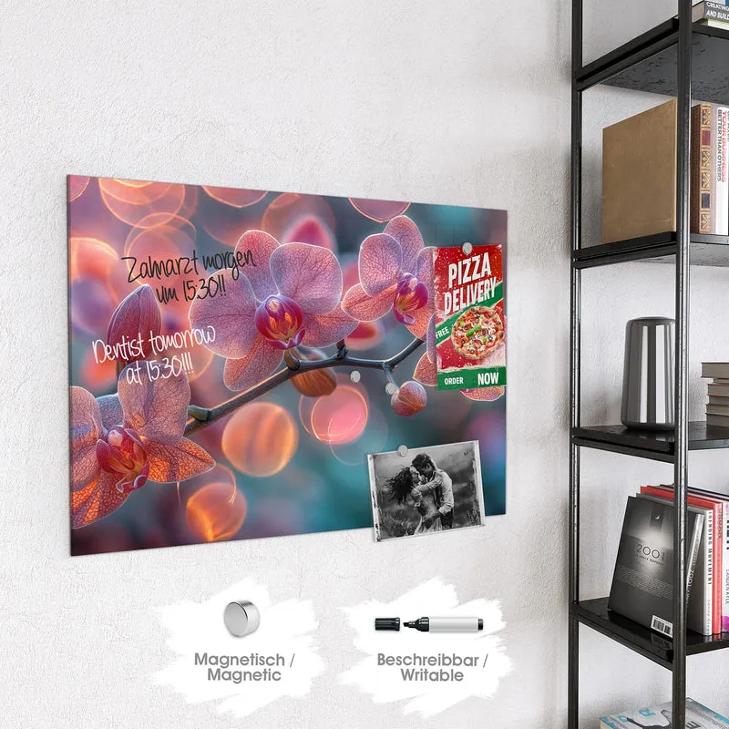 Magnettafel - Orchideen vor Orange