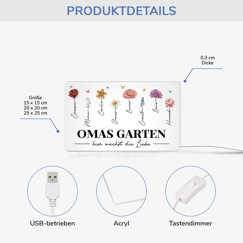 Omas Garten Blumen - Personalisiertes Geschenk | Lightbox Oma