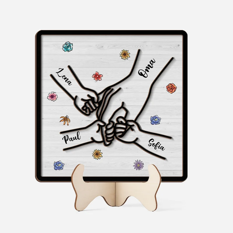 Hand In Hand Blumen - Personalisiertes Geschenk | Holztafel Oma Kinder
