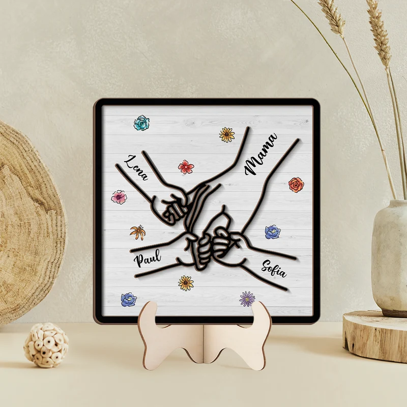 Hand In Hand Blumen - Personalisiertes Geschenk | Holztafel Oma Kinder