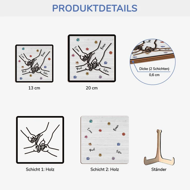 Hand In Hand Blumen - Personalisiertes Geschenk | Holztafel Oma Kinder
