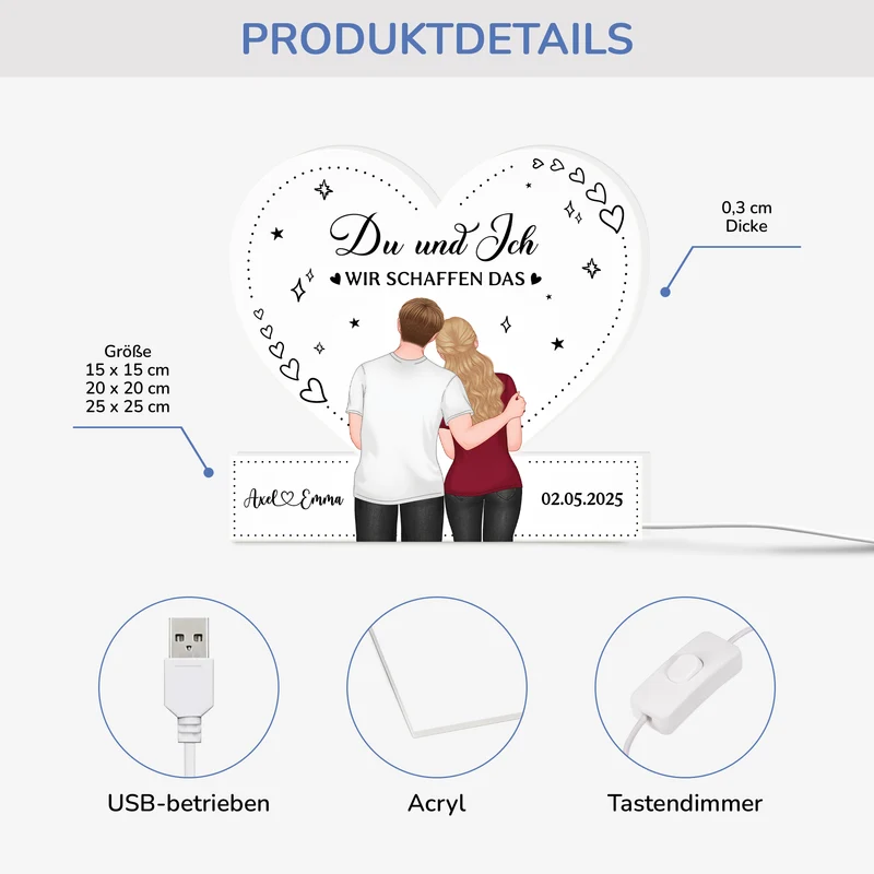 Du Und Ich Wir Schaffen Alles - Personalisiertes Geschenk | Lightbox Paar