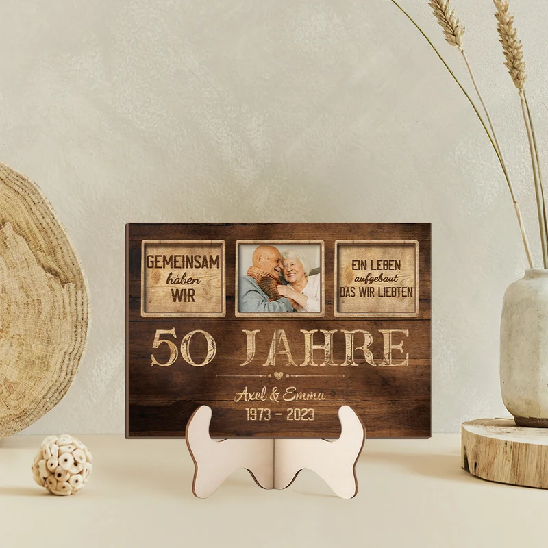 50 Jahre Verheiratet Spruch - Personalisierte Geschenke Jahrestag | Holztafel mit Foto Paar