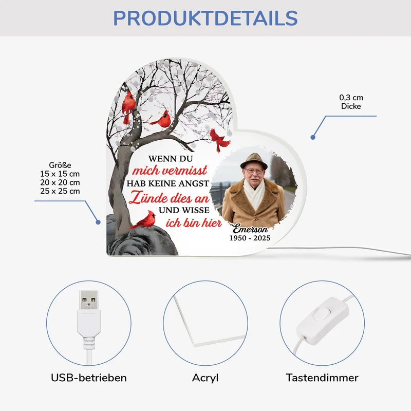 Zünde Es An Und Wisse Ich Bin Hier - Personalisiertes Geschenk | Lightbox mit Foto Papa zur Erinnerung