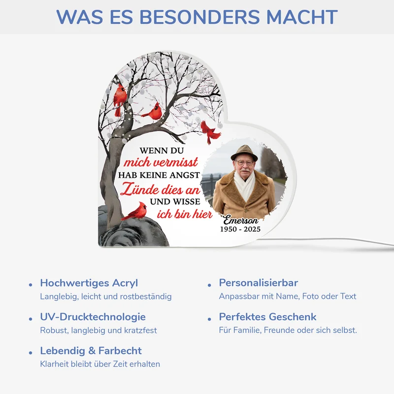 Zünde Es An Und Wisse Ich Bin Hier - Personalisiertes Geschenk | Lightbox mit Foto Papa zur Erinnerung