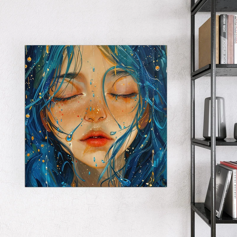 Magnettafel - Gesicht mit blauem Haar