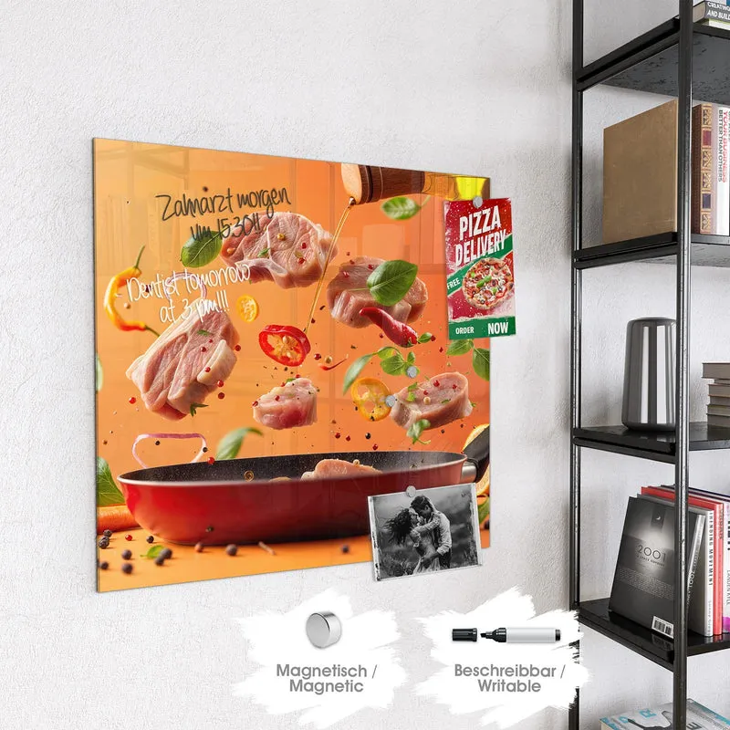 Magnettafel - Zutaten über der Pfanne