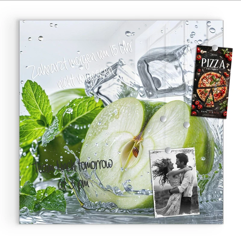 Magnettafel - Grüner Apfel mit Minze
