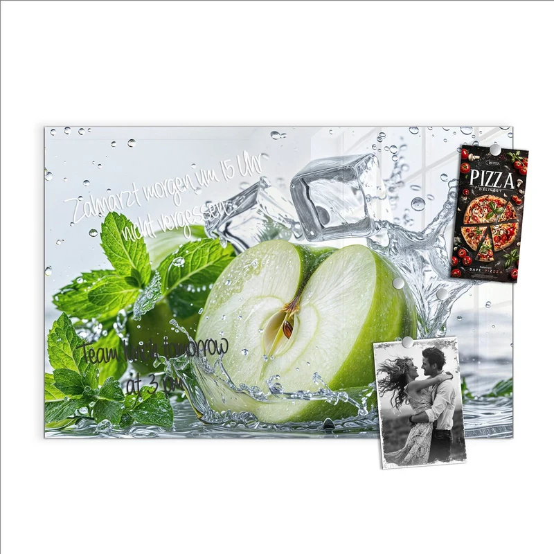 Magnettafel - Grüner Apfel mit Minze