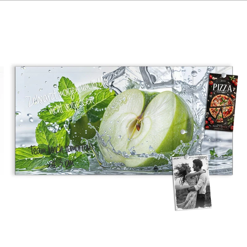 Magnettafel - Grüner Apfel mit Minze