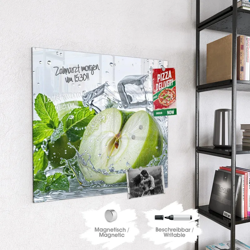 Magnettafel - Grüner Apfel mit Minze