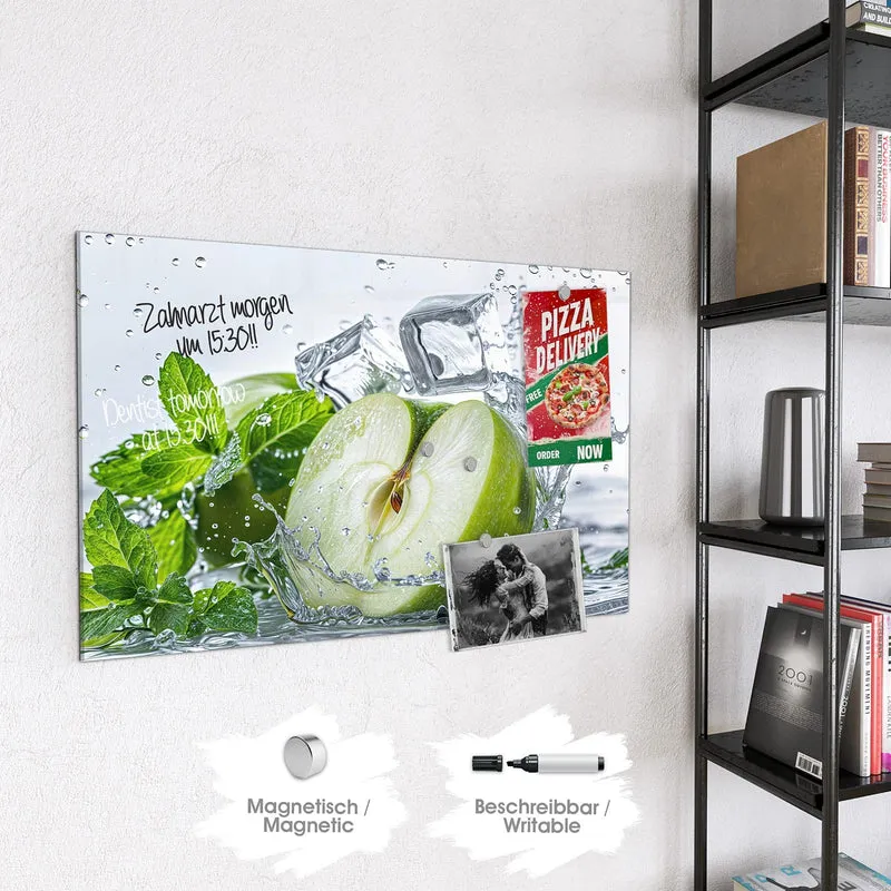Magnettafel - Grüner Apfel mit Minze