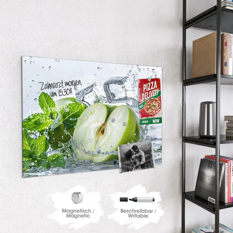 Magnettafel - Grüner Apfel mit Minze