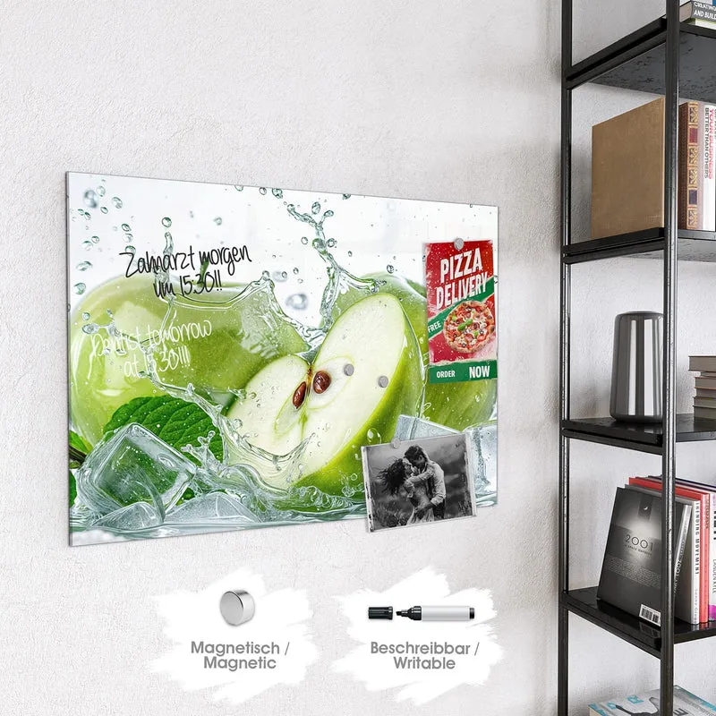 Magnettafel - Grüne Äpfel mit Eis