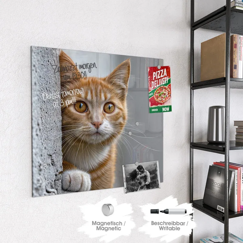 Magnettafel - Katze hinter der Mauer