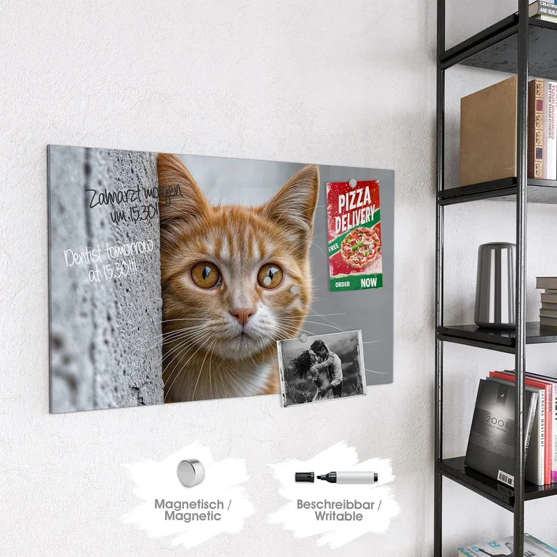 Magnettafel - Katze hinter der Mauer