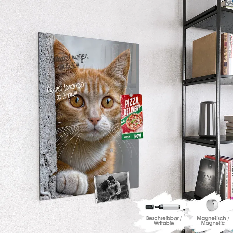 Magnettafel - Katze hinter der Mauer