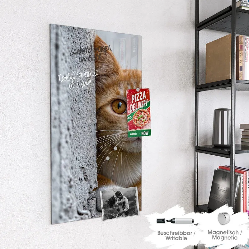 Magnettafel - Katze hinter der Mauer