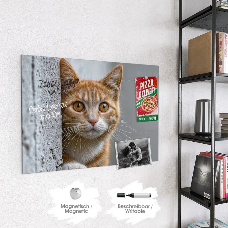 Magnettafel - Katze hinter der Mauer