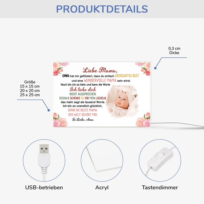 Liebe Mama - Personalisiertes Geschenk | Lightbox Mama Baby mit Foto