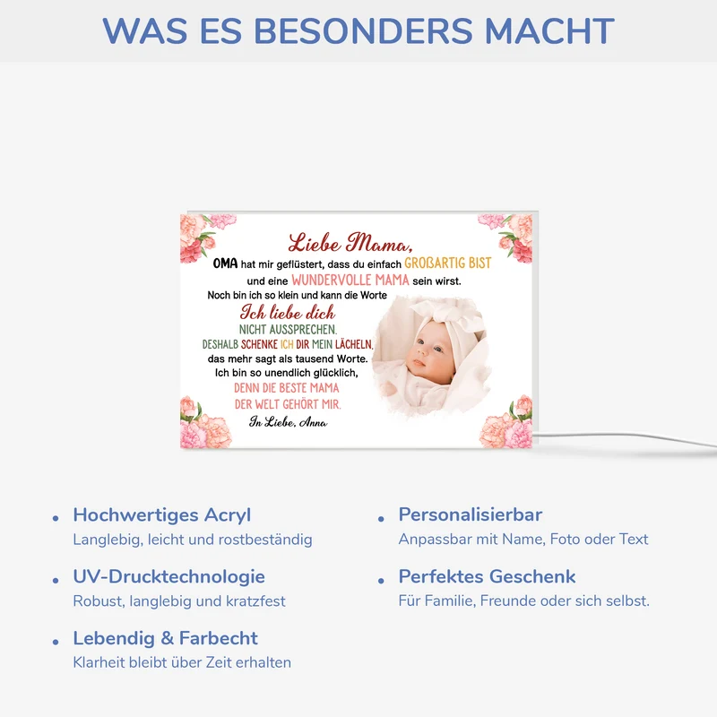 Liebe Mama - Personalisiertes Geschenk | Lightbox Mama Baby mit Foto