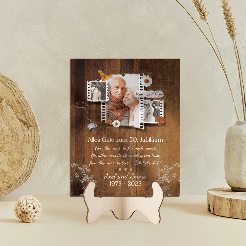 50 Jahre Verheiratet Spruch - Personalisierte Geschenke Jahrestag | Holztafel Paar mit Foto