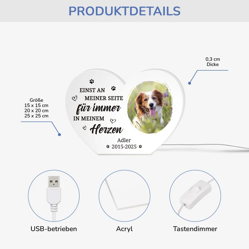 Für Immer In Meinem Herzen - Personalisiertes Erinnerungen Geschenk | Lightbox Hund mit Foto