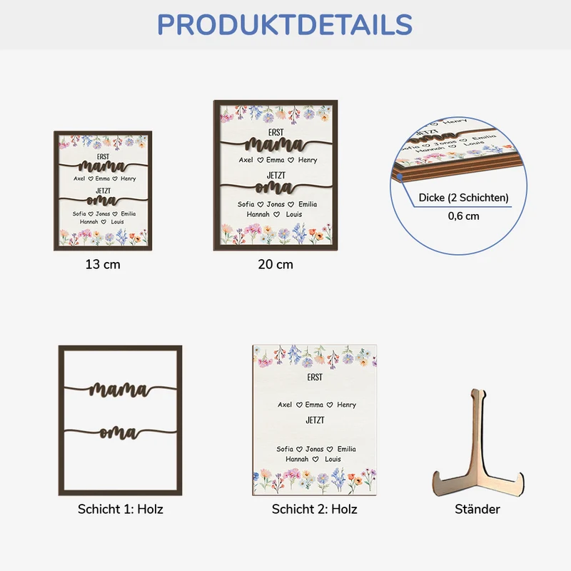 Zuerst Mama Jetzt Oma Blumen - Personalisiertes Geschenk | Holztafel Mama
