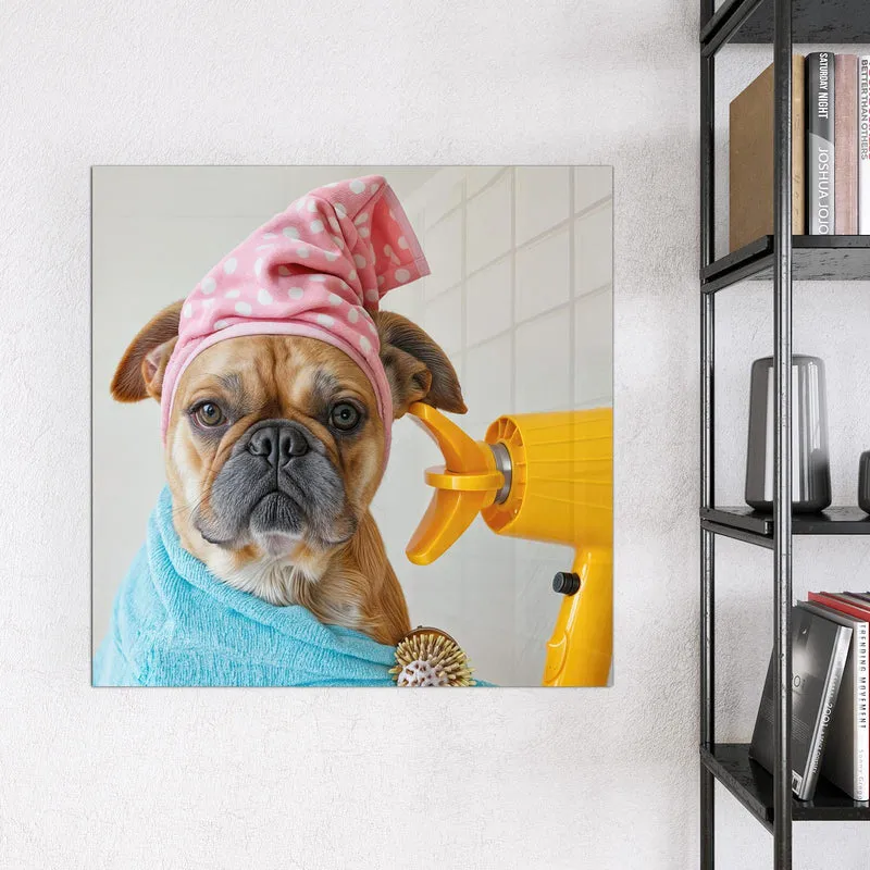 Magnettafel - Hund im Bademantel