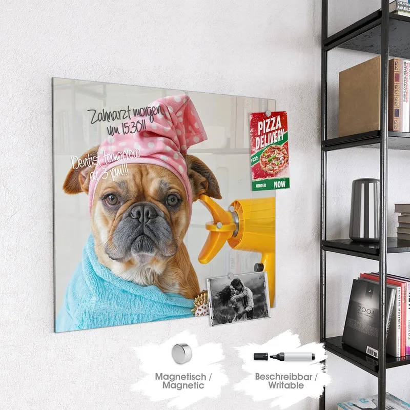 Magnettafel - Hund im Bademantel