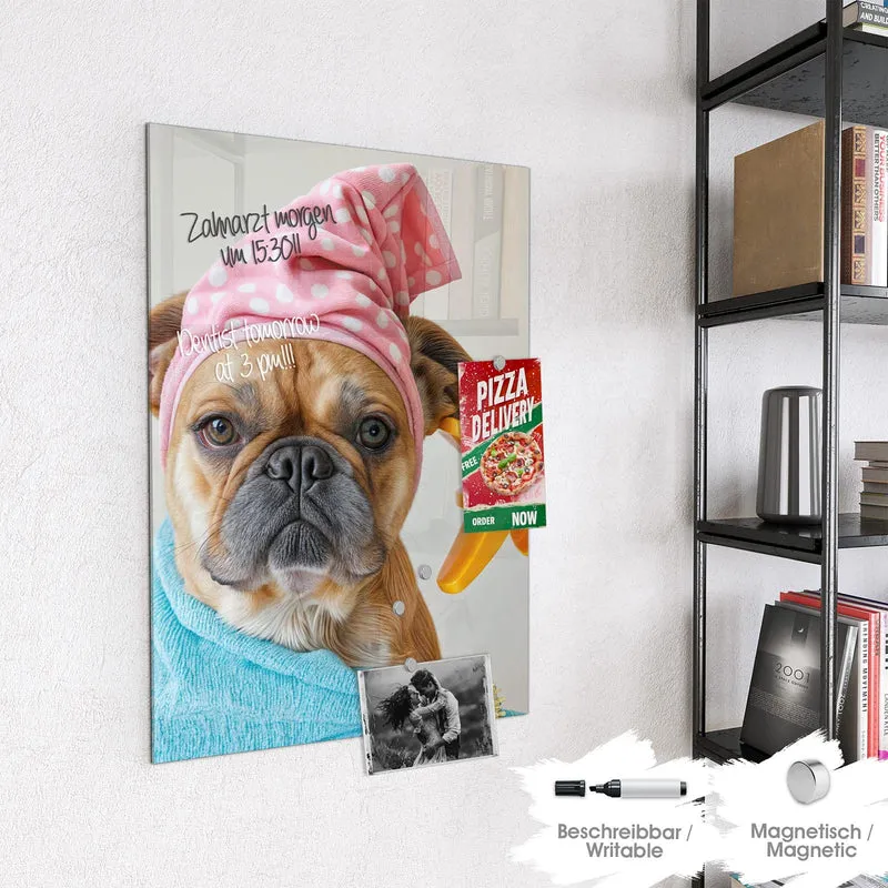 Magnettafel - Hund im Bademantel