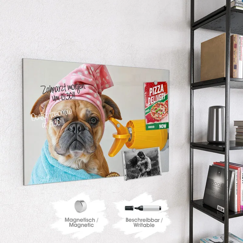 Magnettafel - Hund im Bademantel
