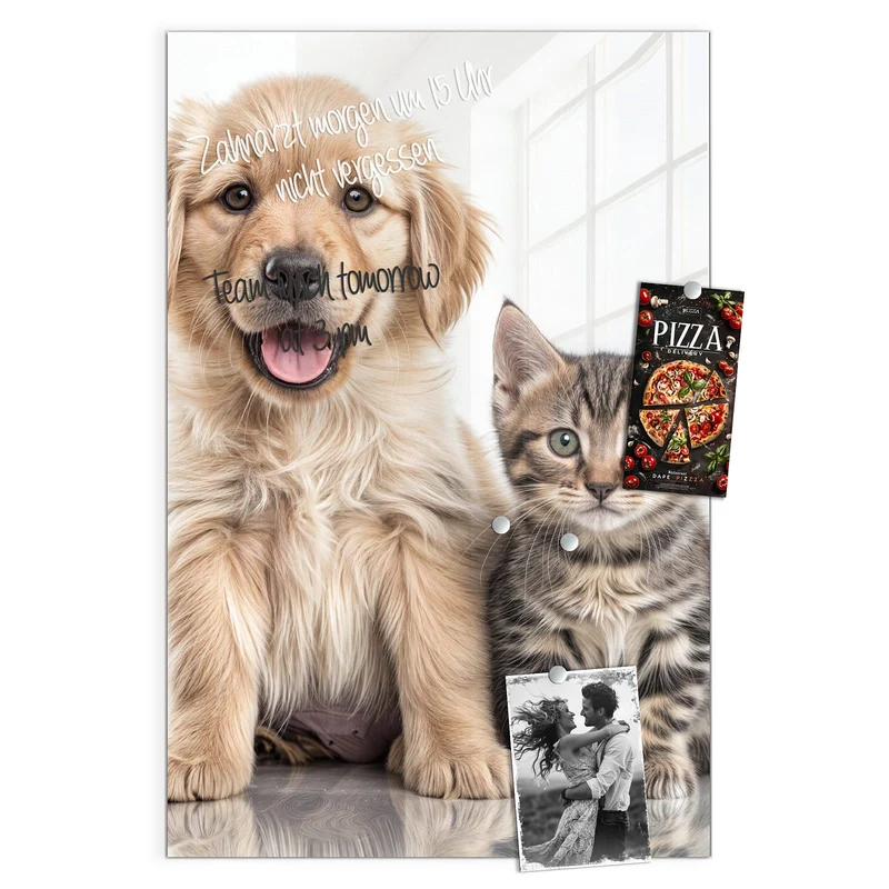 Magnettafel - Retriever und Kätzchen