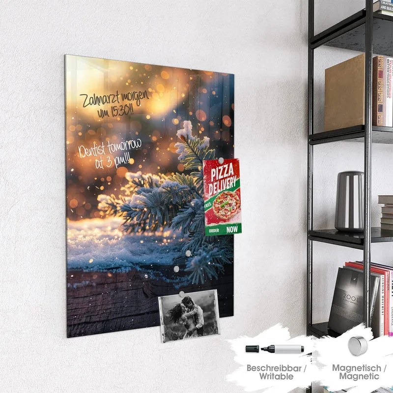 Magnettafel - Tannenzweig im Goldlicht